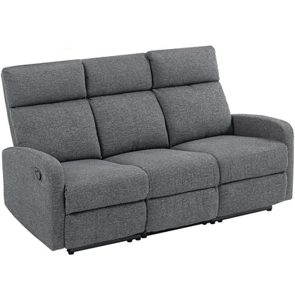 3-Seater Independently Reclining Sofa with Grey Chenille Upholstery, 179x91x98 cm