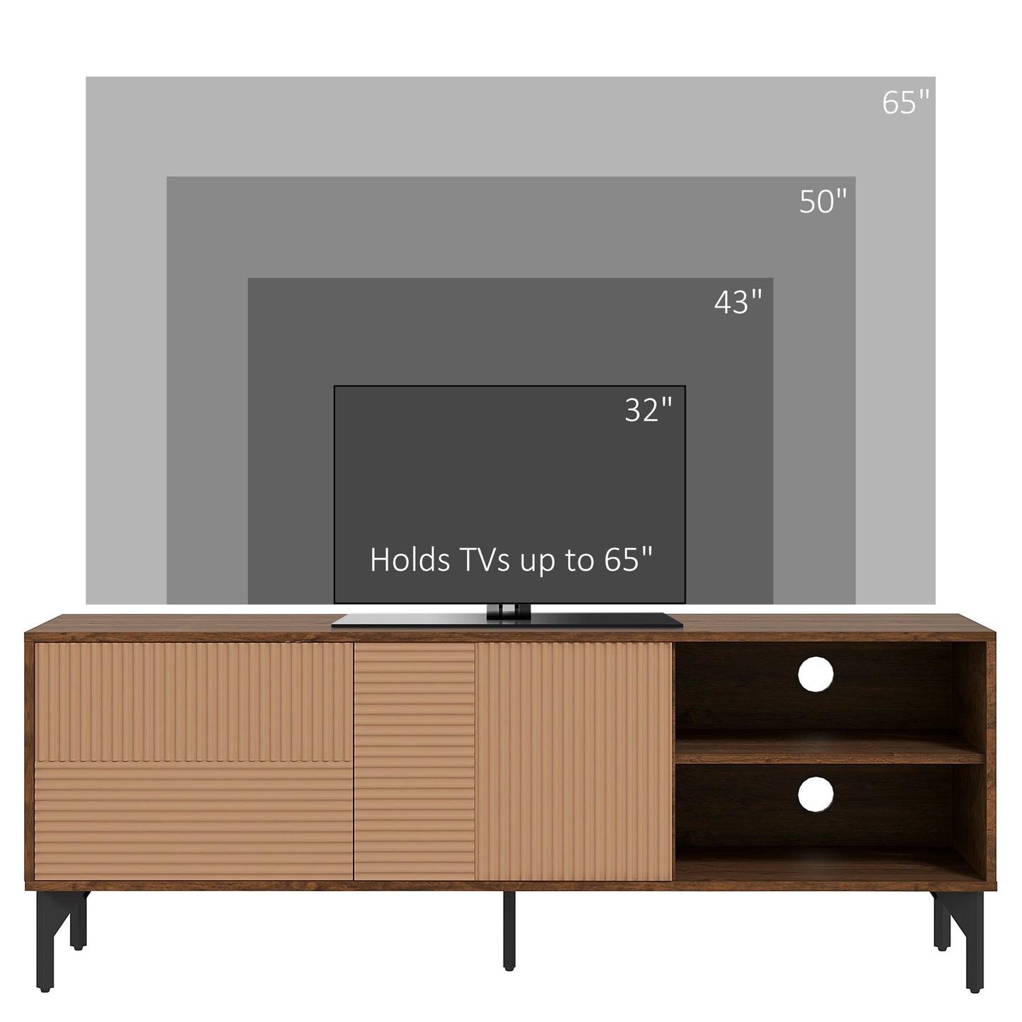 TV Cabinet up to 65" with 2 Cabinets and 2 Open Wooden Compartments, 150x40x56cm, Brown