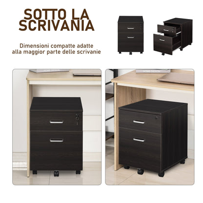 Office File Cabinet Wooden Desk Drawer Cabinet, 2 Drawers, Lock with 2 Keys, Black, 40x45x55.6cm