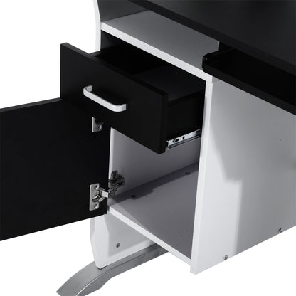Computer Desk with Shelf, Drawer and Cabinet, in MDF and Iron, 100x52x75 cm, White and Black