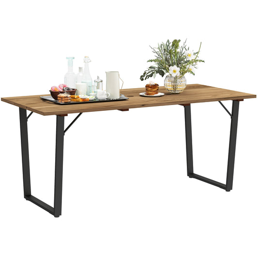 6 Seater Rectangular Garden Table with Umbrella Hole, Wood and Steel, 175x80x75 cm, Brown