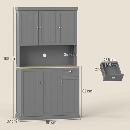 Country Kitchen Cabinet Sideboard with Adjustable Shelves 101x39x180cm Grey