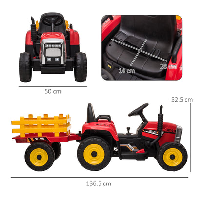 Electric Tractor for Children 3-6 Years with Removable Trailer, 12V Battery and Remote Control, Red