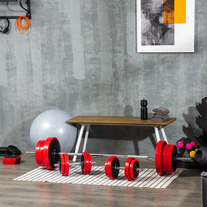 Barbell and Plates Set 65kg total for Home Workout, in Metal, Iron Sand and Rubber, Red