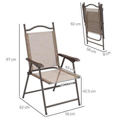 Set of 2 Folding Garden Chairs with Armrests and Breathable Fabric Seat, Brown