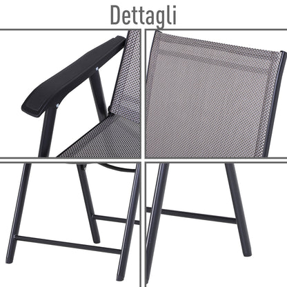 Set of 2 Folding Outdoor Chairs in Steel and Textilene for Garden, Veranda, Terrace, Grey, 58 x 64 x 94cm