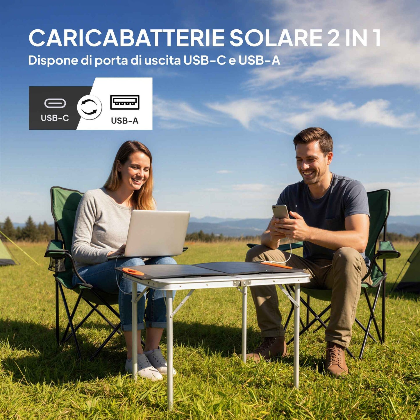 100W Foldable Solar Charger with USB-A and USB-C Ports for Fast Charging, IP67, Black