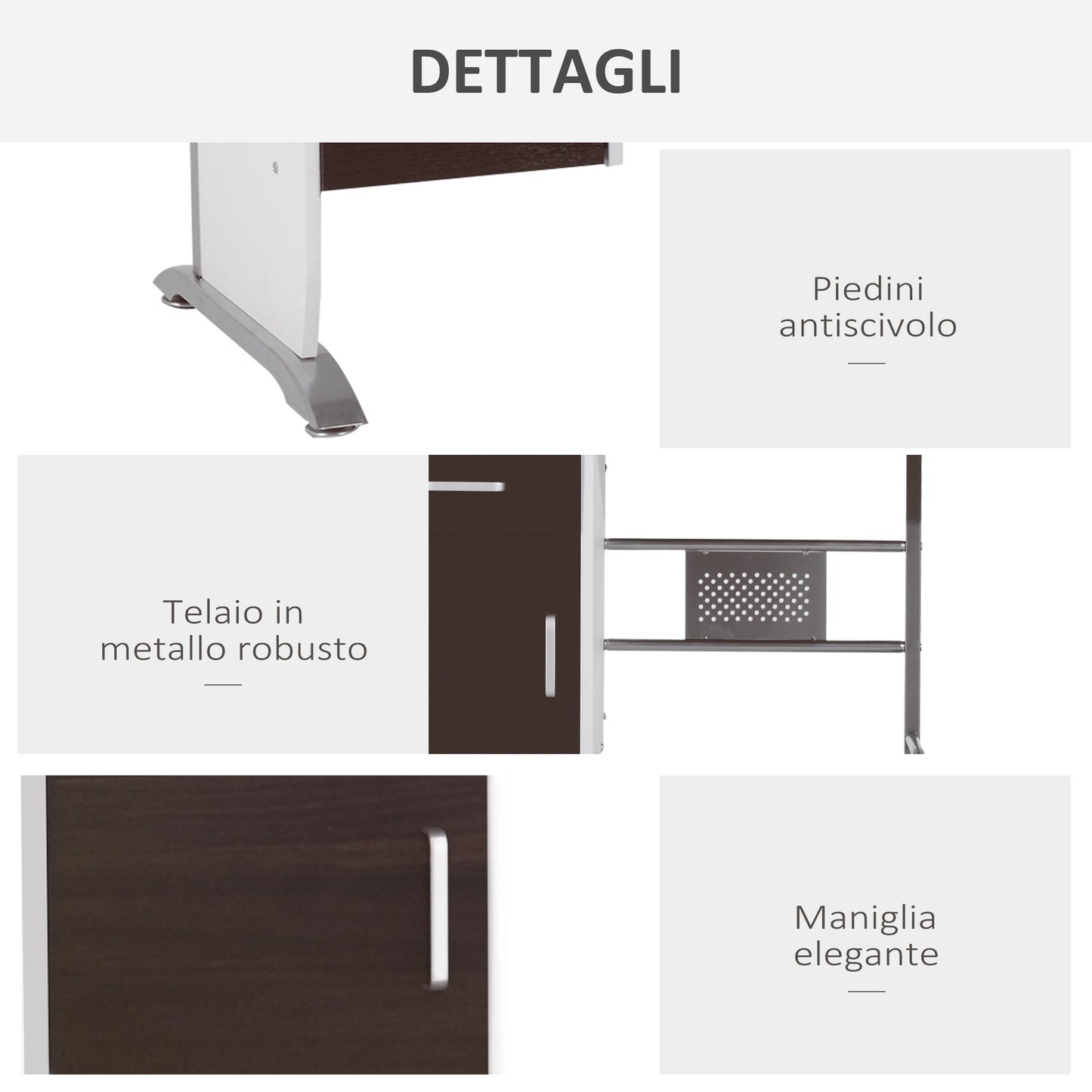 Desk PC office door with wooden drawers, 100x52x75cm, walnut color
