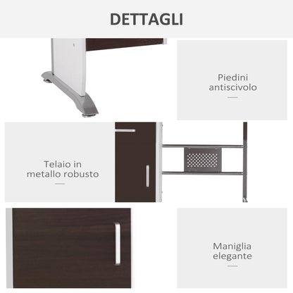 Desk PC office door with wooden drawers, 100x52x75cm, walnut color