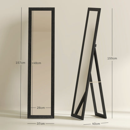 Wall and Freestanding Mirror with MDF Frame for Entrance, Living Room and Bedroom, Black