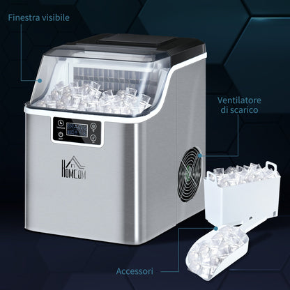 Ice Machine 20kg in 24 Hours, 24 Cubes in 14-18 Minutes with Adjustable Size, 3.2L Tank and Self-Cleaning System, Silver