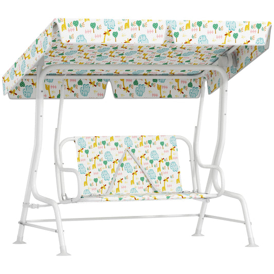 2-Seater Outdoor Children's Swing with Adjustable Canopy and Safety Belts, 112x75x120 cm, White2-Seater Outdoor Children's Swing with Adjustable Canopy and Safety Belts, 112x75x120 cm, White