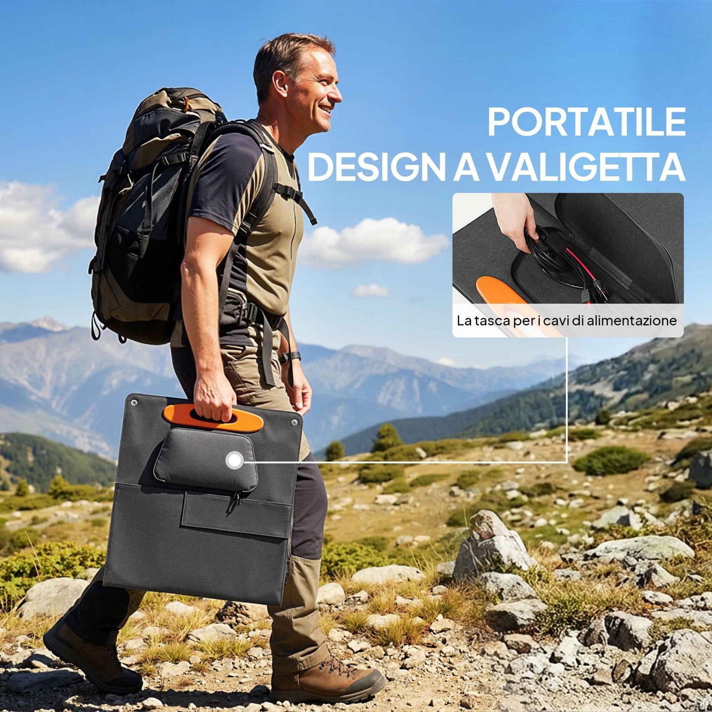 100W Foldable Solar Charger with USB-A and USB-C Ports for Fast Charging, IP67, Black