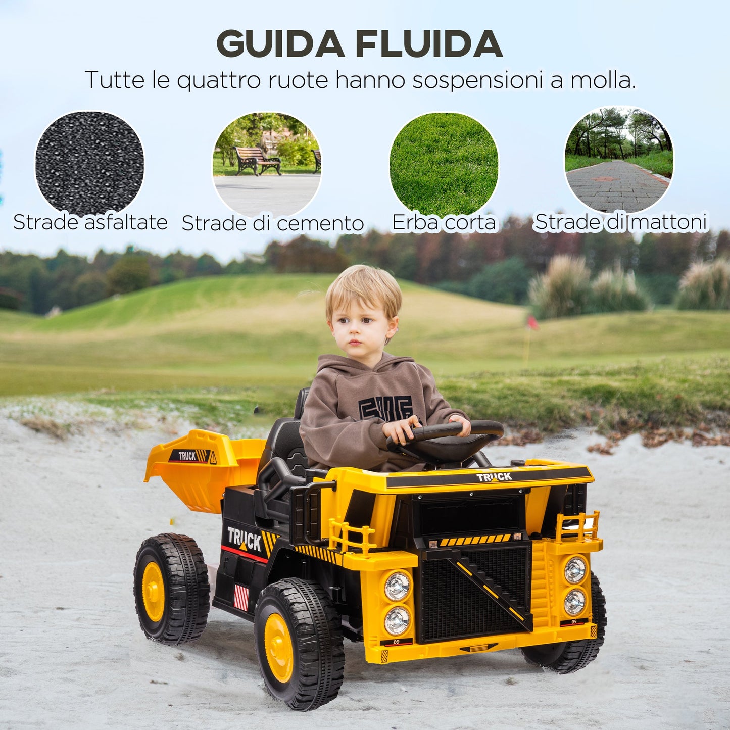 Truck for Children 3-5 Years with 12V Engine, Electric Car for Children with Music and Headlights, Yellow