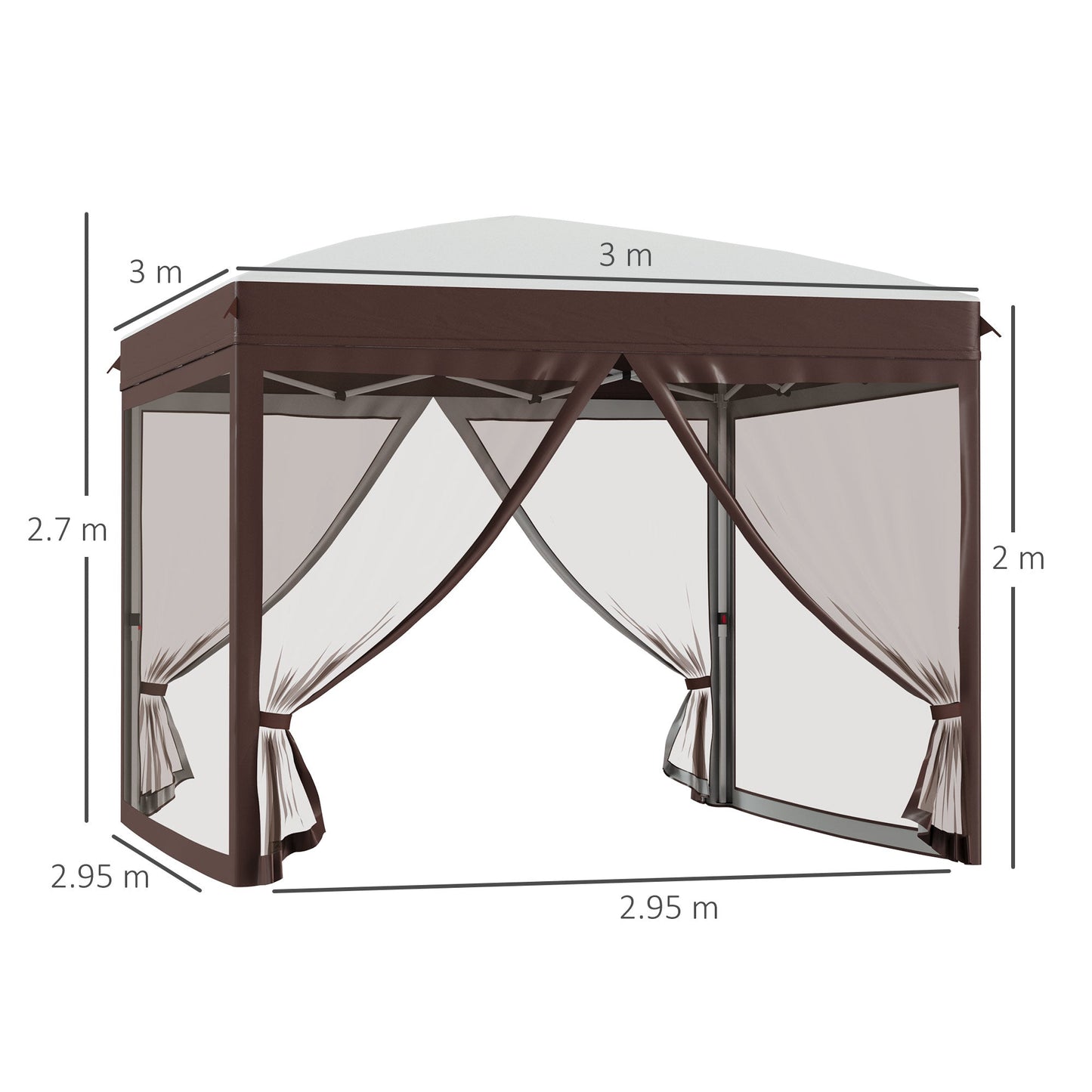 3x3m Garden Gazebo with Mosquito Net and Carry Bag with Wheels, Cream
