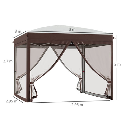 3x3m Garden Gazebo with Mosquito Net and Carry Bag with Wheels, Cream