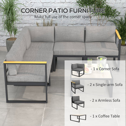 Lounge Set with Sofa and Coffee Table in Aluminum with Padded Cushions, Grey