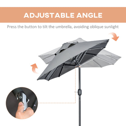 Double Parasol with Cross Base and Solar Lights, 295x150x219cm, Grey