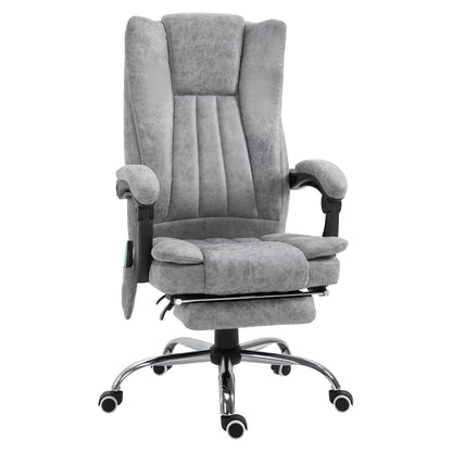 Height-Adjustable Heating and Massaging Office Chair, Armchair with Footrest, Ergonomic Microfiber Chair, 62x70x113-120 cm, Grey