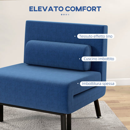 Armchair Bed with Adjustable Backrest in 5 Positions, in Linen Effect Fabric and Steel, 75x70x75 cm, Dark Blue