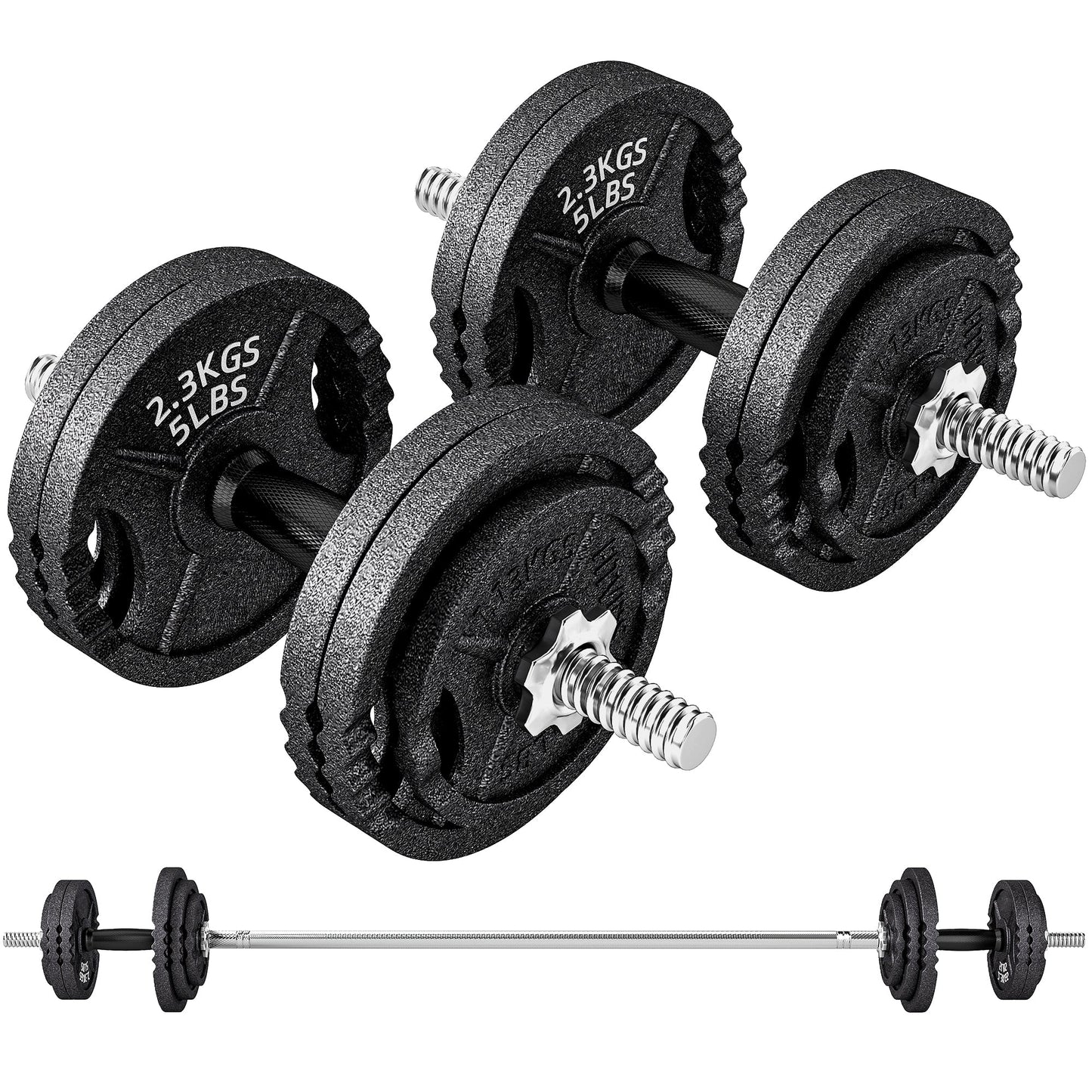2-in-1 42 kg Gym Weights with 14 Discs, Barbell and Dumbbells, Steel, 180x24x24 cm, Black