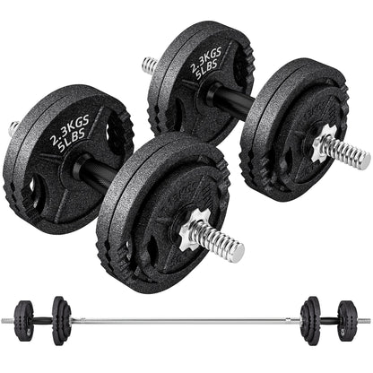 2-in-1 42 kg Gym Weights with 14 Discs, Barbell and Dumbbells, Steel, 180x24x24 cm, Black