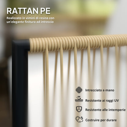 4 Piece Rattan and Steel Garden Set with Sofa, 2 Outdoor Armchairs and Low Table, Multicolor