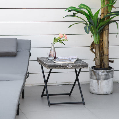 Space-Saving Folding Garden Table in Synthetic Rattan and Steel, 40x40x40cm, Grey