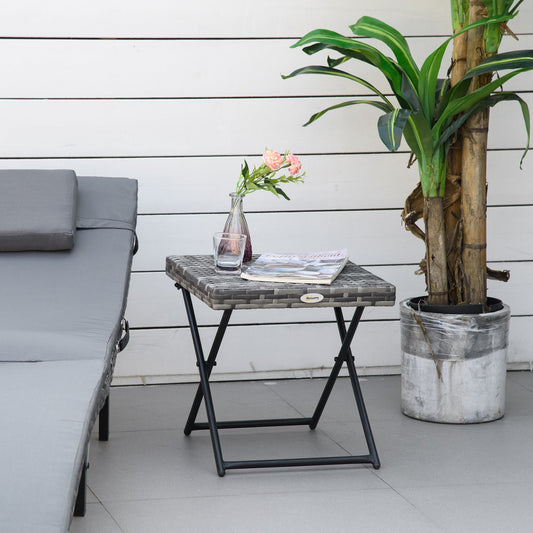 Space-Saving Folding Garden Table in Synthetic Rattan and Steel, 40x40x40cm, Grey