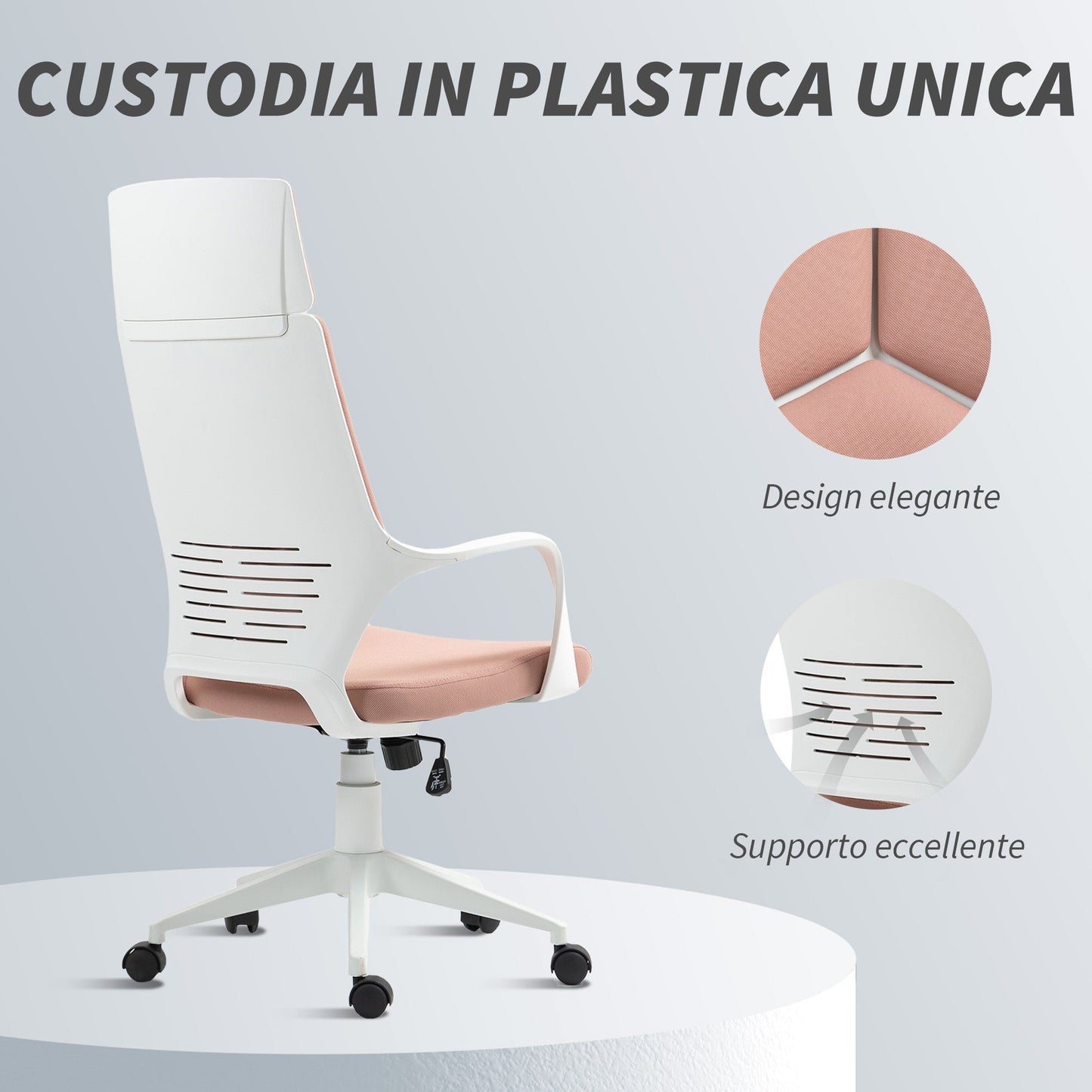 Fabric Office Chair with Rocking, Adjustable Height and Swivel Seat, 63x63x117-127 cm, Pink