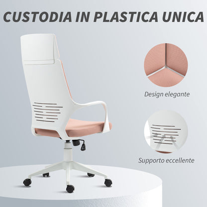 Fabric Office Chair with Rocking, Adjustable Height and Swivel Seat, 63x63x117-127 cm, Pink