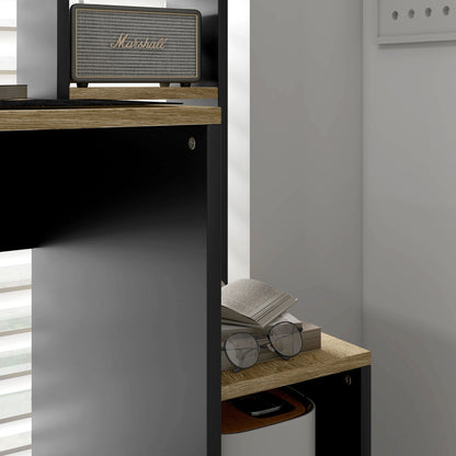 Modern Wooden Desk with Shelves and CPU Holder, 114x45x138cm, Grey and Natural Wood