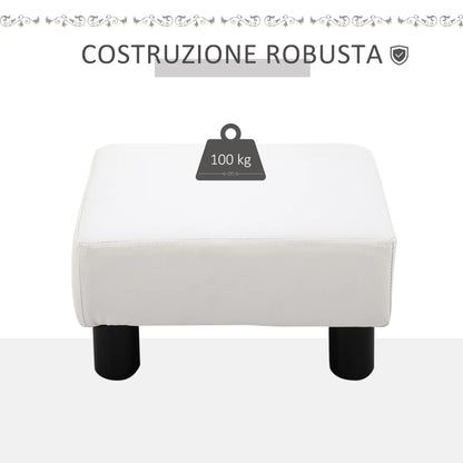 Rectangular Footstool Padded and Covered in White Faux Leather, for Living Room and Entrance, 40x30x24 cm