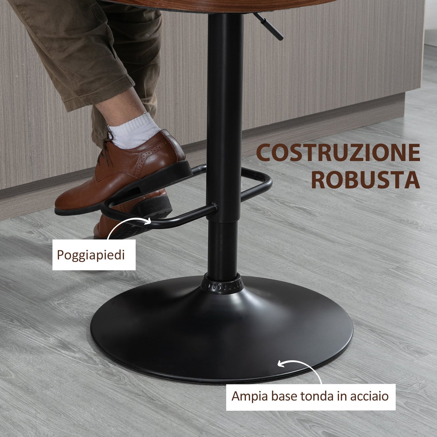 VENERA | Set of 2 Swivel Bar Stools with Adjustable Height for Kitchen and Living Room, 47.5x50x93.5-116 cm, Black and Walnut