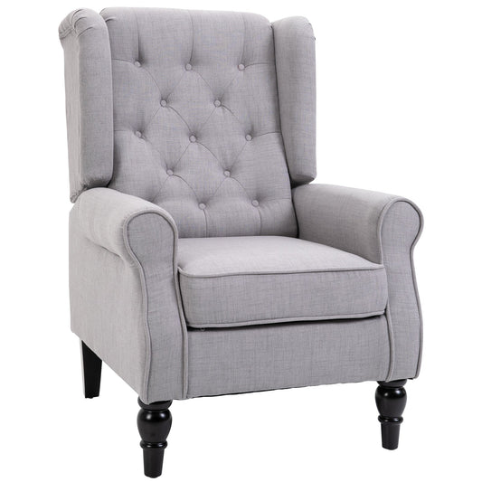 Grey Wooden Armchair and French -style removable cushions with large seat, coated legs
