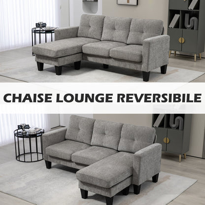 3-Seater Corner Sofa with Seat and Back Cushion, in Chenille Effect Fabric, 186x130x84 cm, Taupe