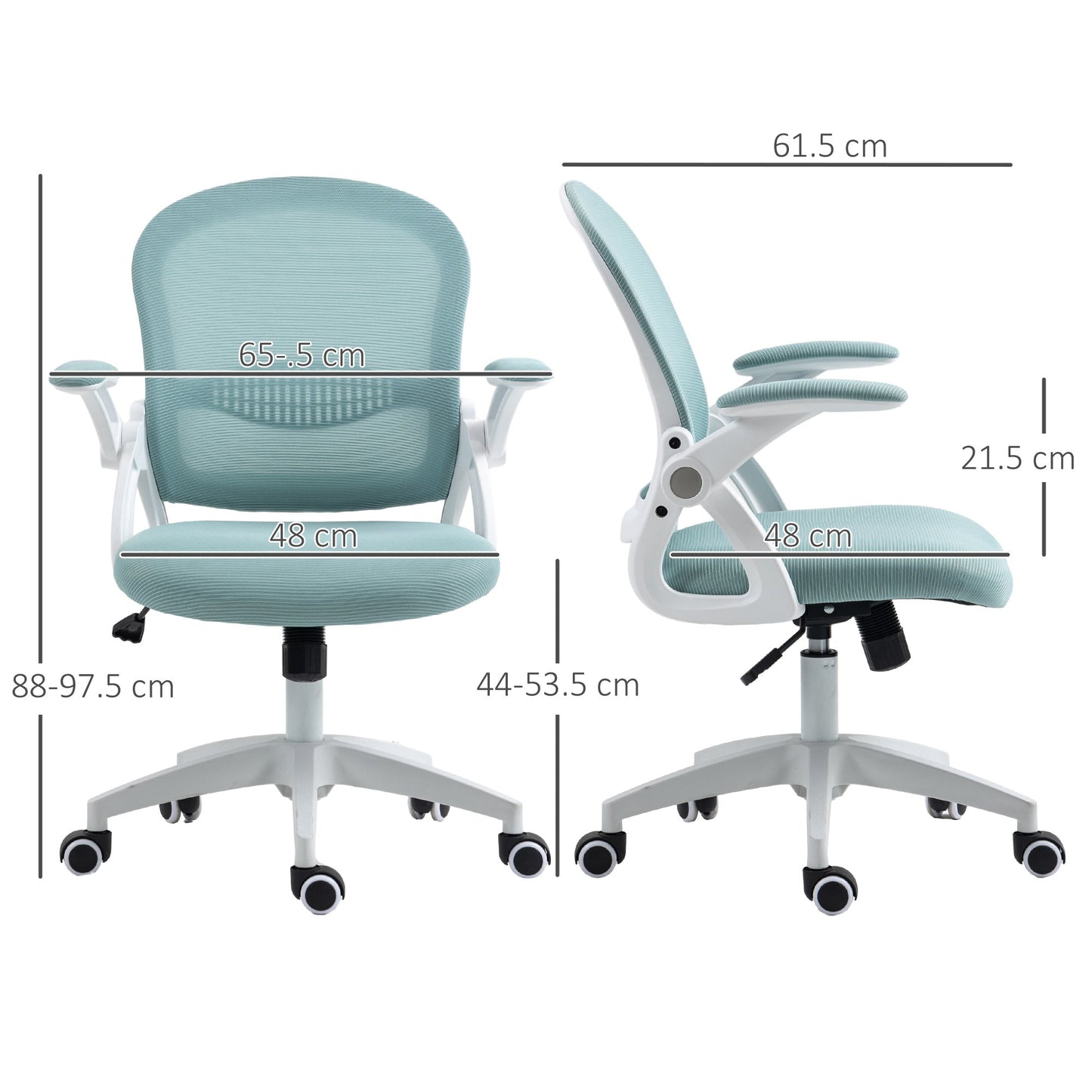 Ergonomic Office Chair with Mesh Backrest and Adjustable Height, 65.5x61.5x88-97.5cm, Light Blue