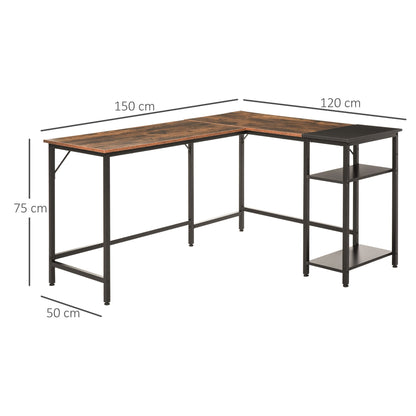 angular desk for industrial style computer with black side shelf