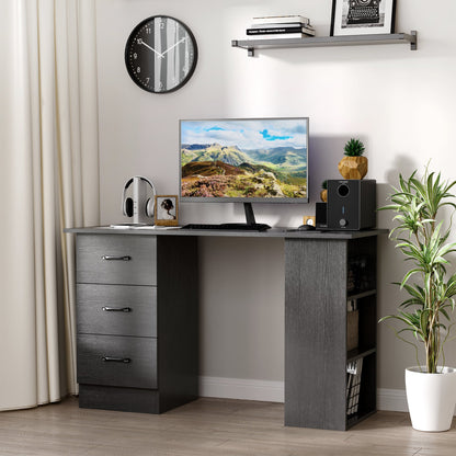 Modern Wooden Desk with 3 Drawers and 3 Shelves for Bedroom and Office, 120x49x72cm, Black