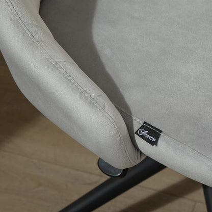 Grey Velvet Office Chair with Adjustable Height, Ergonomic 360° Swivel Chair with Wheels, 50x58x77-87cm