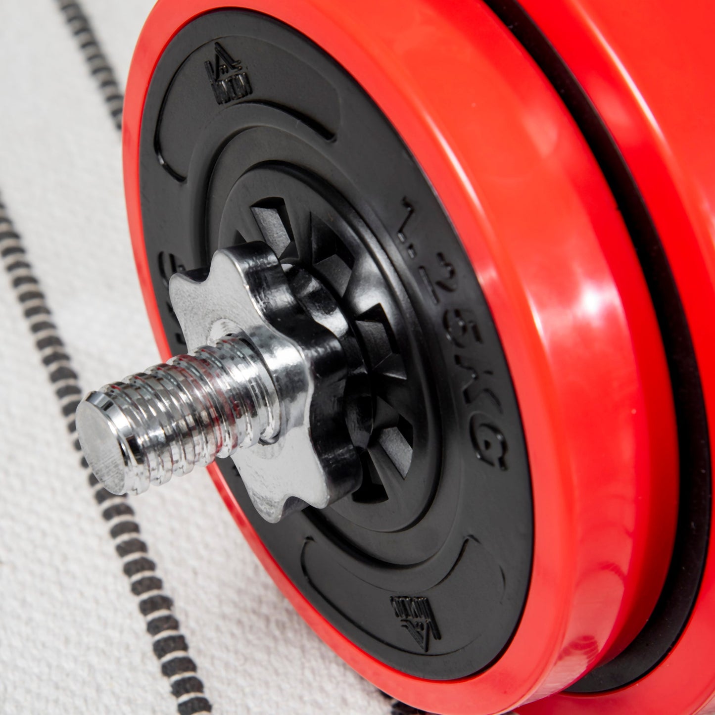 Barbell and Plates Set 65kg total for Home Workout, in Metal, Iron Sand and Rubber, Red