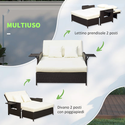 Modular Garden Sofa with Bench, Brown Rattan Garden Furniture, Space-Saving 2-Piece Set