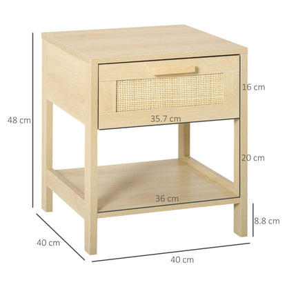 Modern Bedside Table with Drawer and Lower Shelf for Storage, in MDF, 40x40x48 cm, Wood color