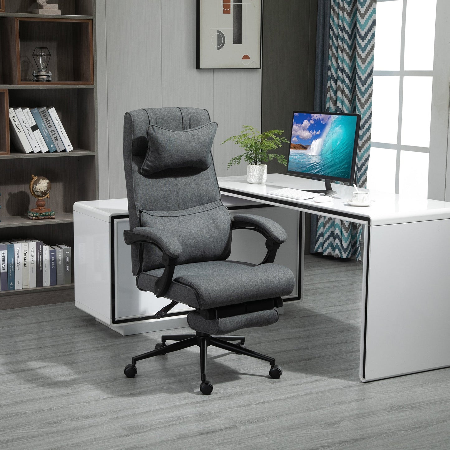 Ergonomic office chair with adjustable height with armrests and footrests, 66x70x115-123 cm, Grey