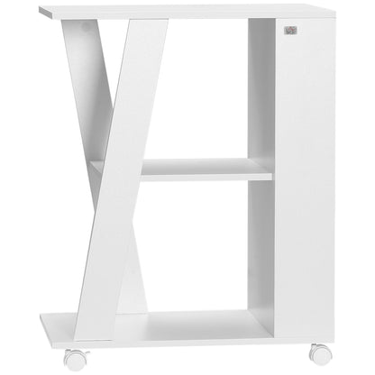 Wooden Kitchen Trolley with 2 Shelves and Wheels, 60x38x77cm, White