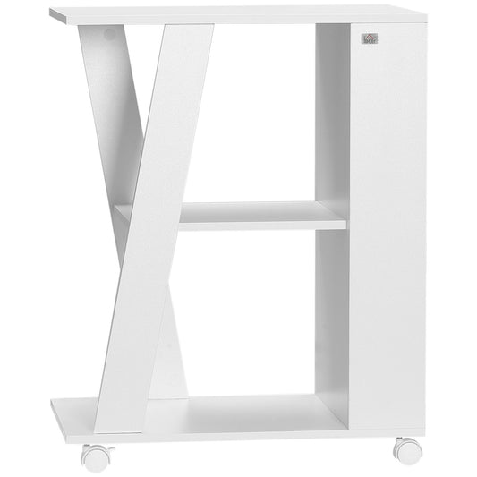 Wooden Kitchen Trolley with 2 Shelves and Wheels, 60x38x77cm, White