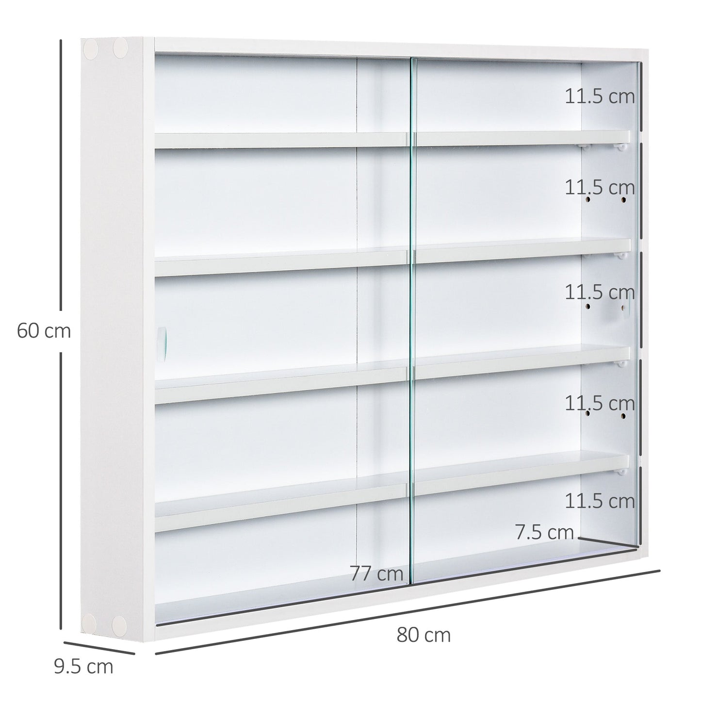 Modern Display Cabinet for Collectibles 5 Shelves, Storage Display Case with Adjustable Shelves, 80x9.5x60cm, White