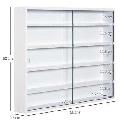 Modern Display Cabinet for Collectibles 5 Shelves, Storage Display Case with Adjustable Shelves, 80x9.5x60cm, White