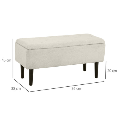Bedside Bench with 47L Storage Compartment and Teddy Fabric Upholstery, 95x38x45 cm, Beige