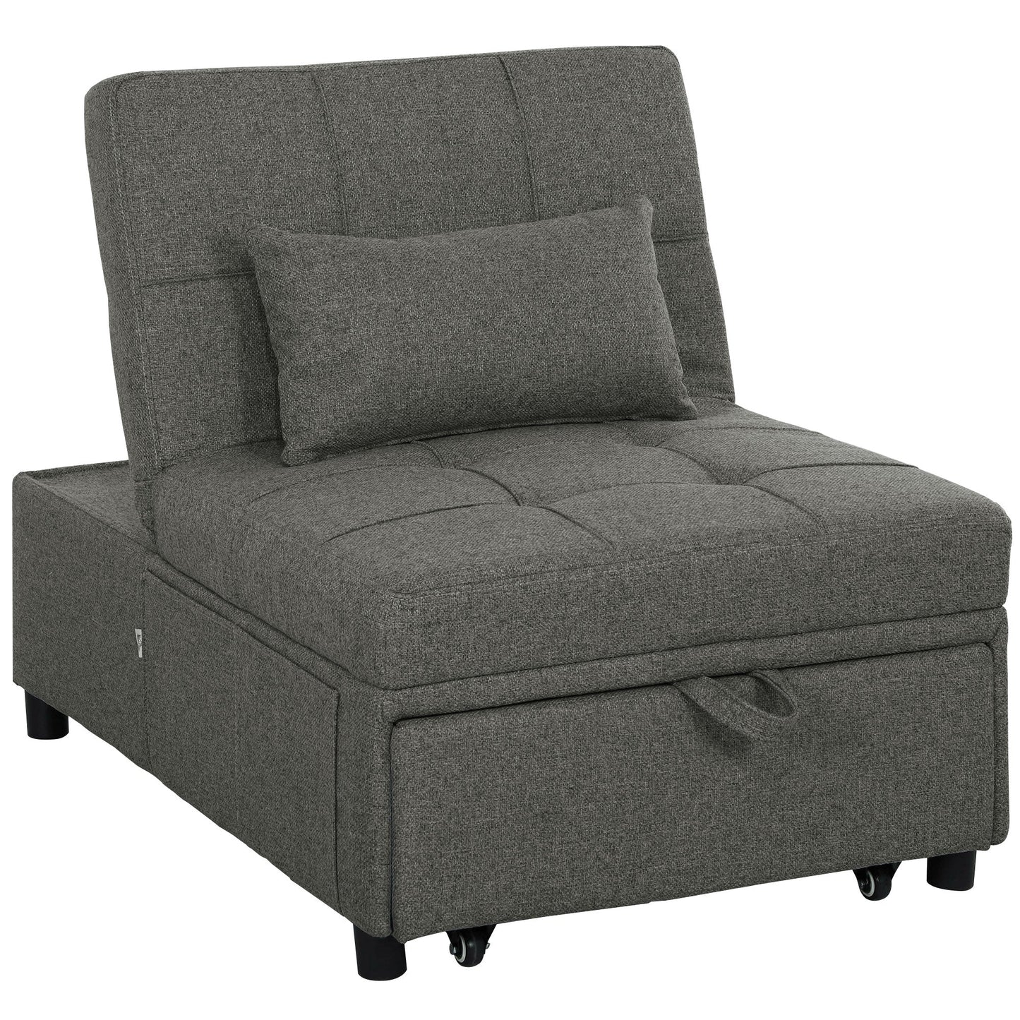 4 in 1 Sofa Bed Convertible into Chaise Longue and Footstool with Click Clack System, Grey